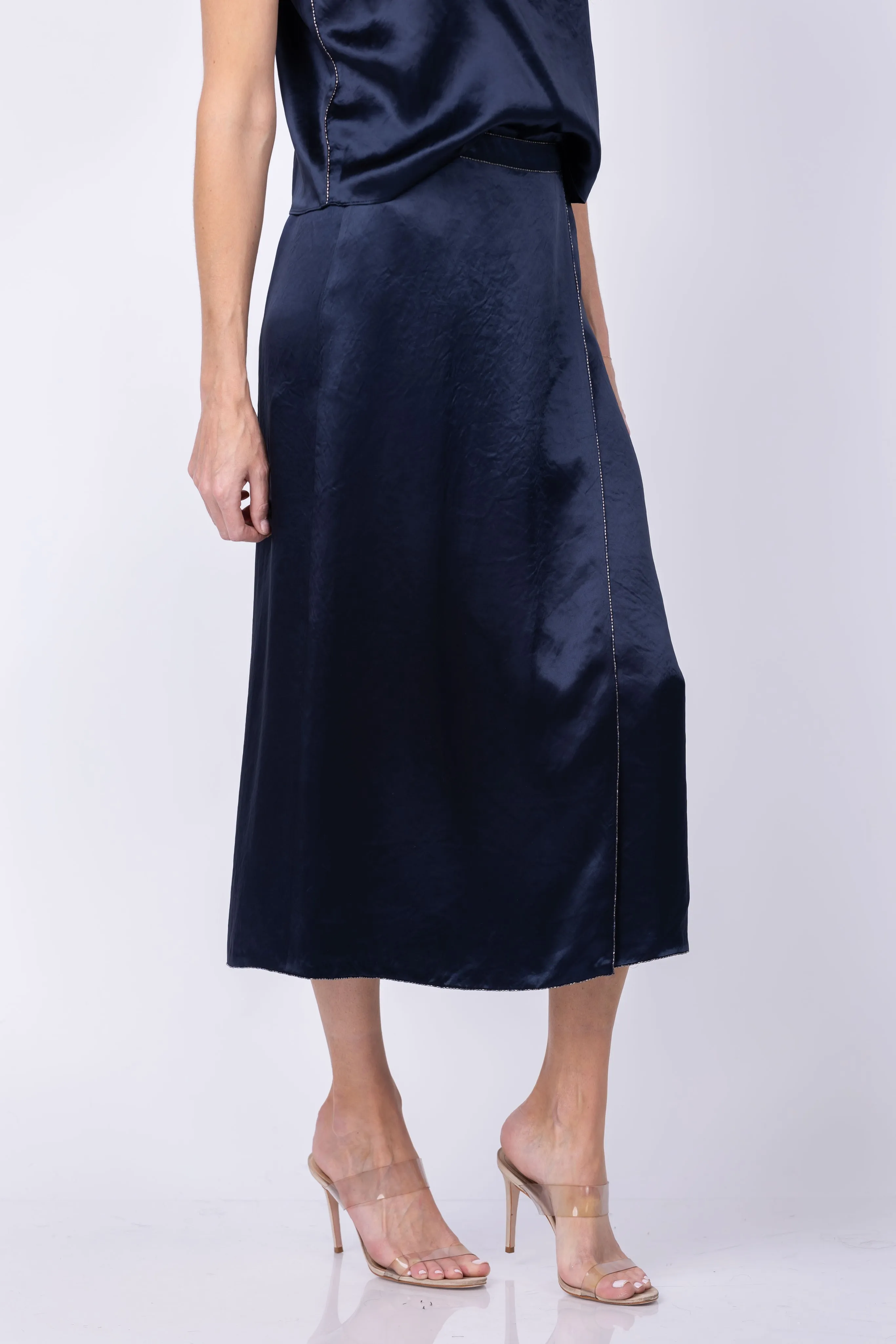 Vince Beaded Boarder Front Slit Skirt in Coastal
