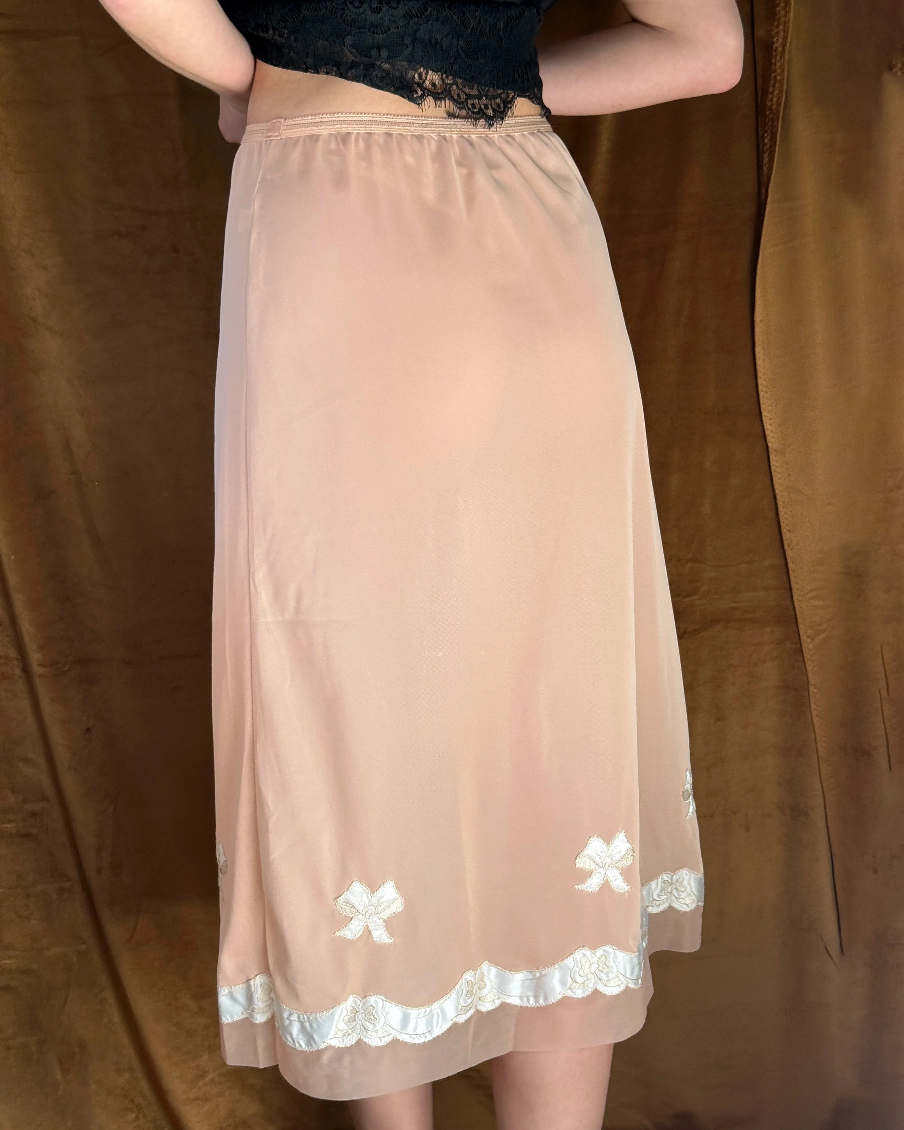 Vintage 1950s Bow Appliqué Slip Skirt Deadstock