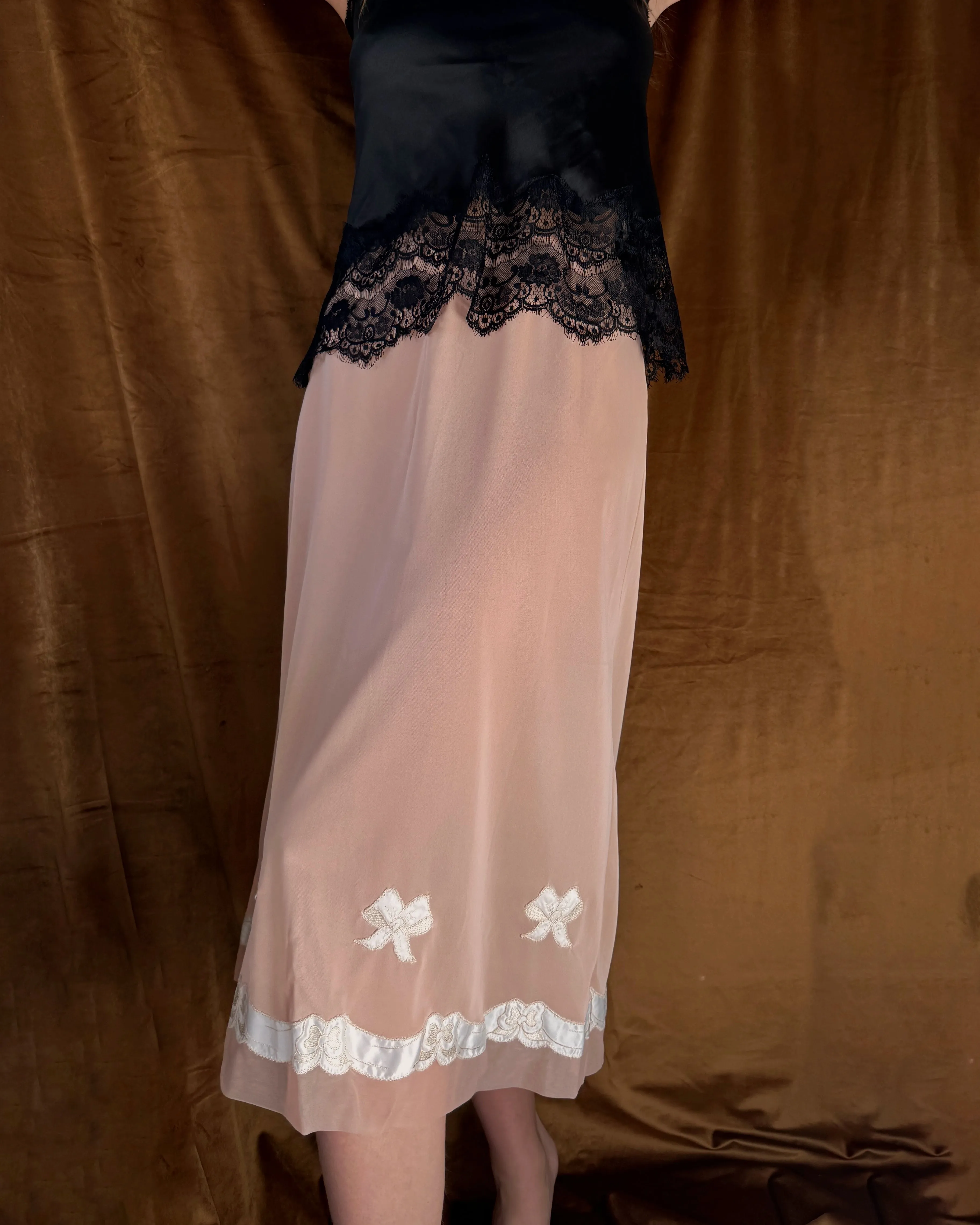 Vintage 1950s Bow Appliqué Slip Skirt Deadstock