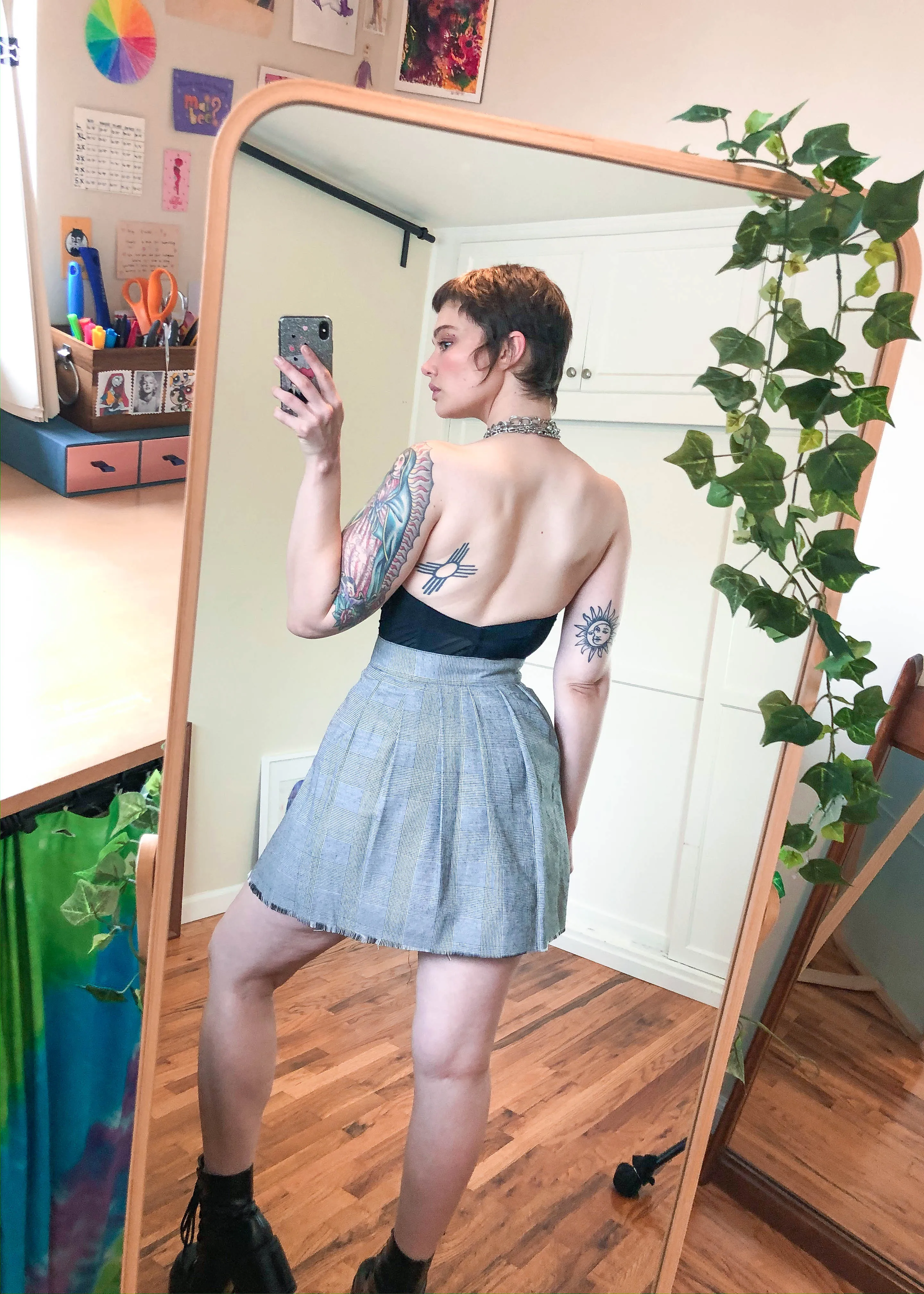 Vintage Black and White Check Pleated Mini Skirt - 3X