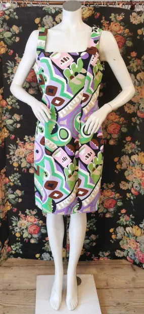 Vintage designer 90's Christian Lacroix prêt-a-porter abstract retro printed shift mini dress colorful graphic mod pop aesthetic eventwear