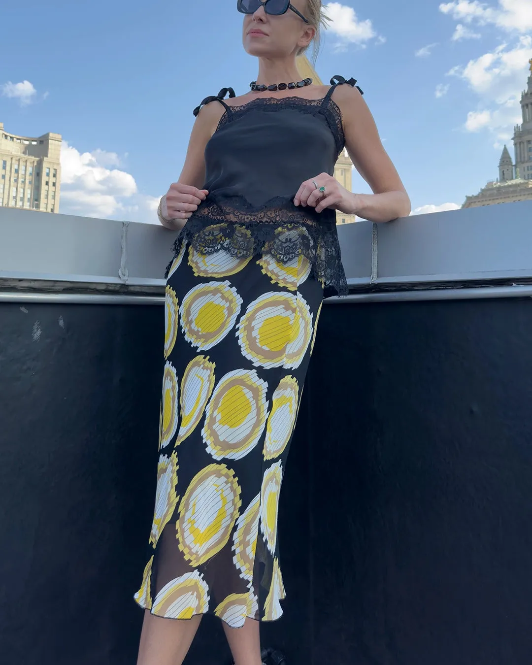 Vintage Italian Bias-Cut Chiffon Printed Skirt