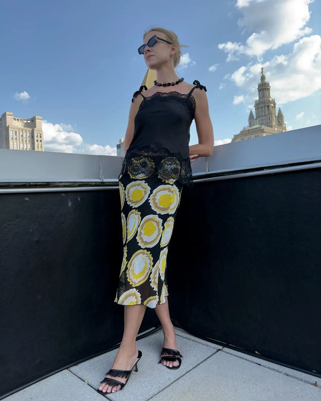 Vintage Italian Bias-Cut Chiffon Printed Skirt