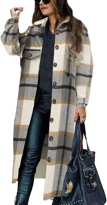 Women's Button up Long Sleeve Plaid Shirt Jacket