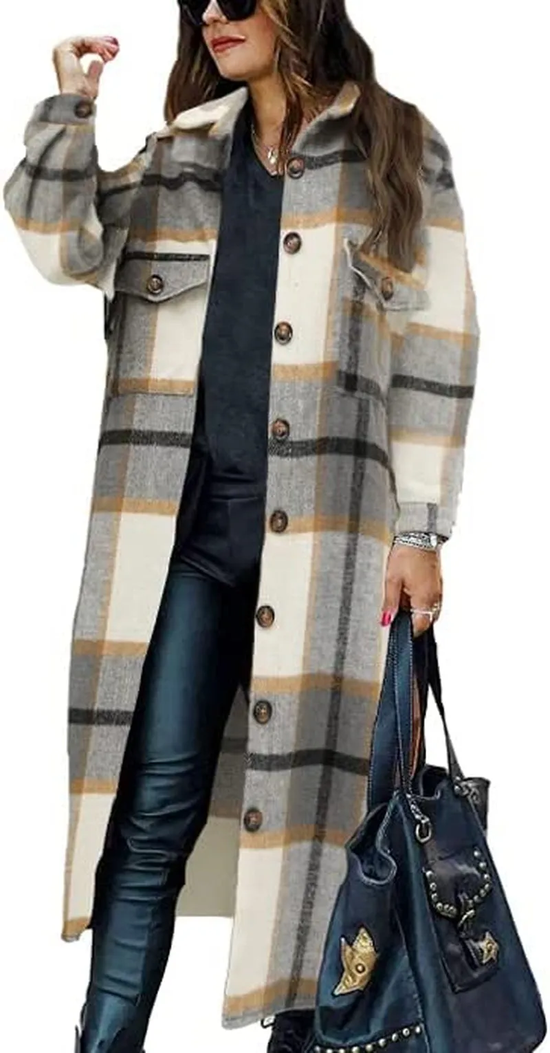 Women's Button up Long Sleeve Plaid Shirt Jacket